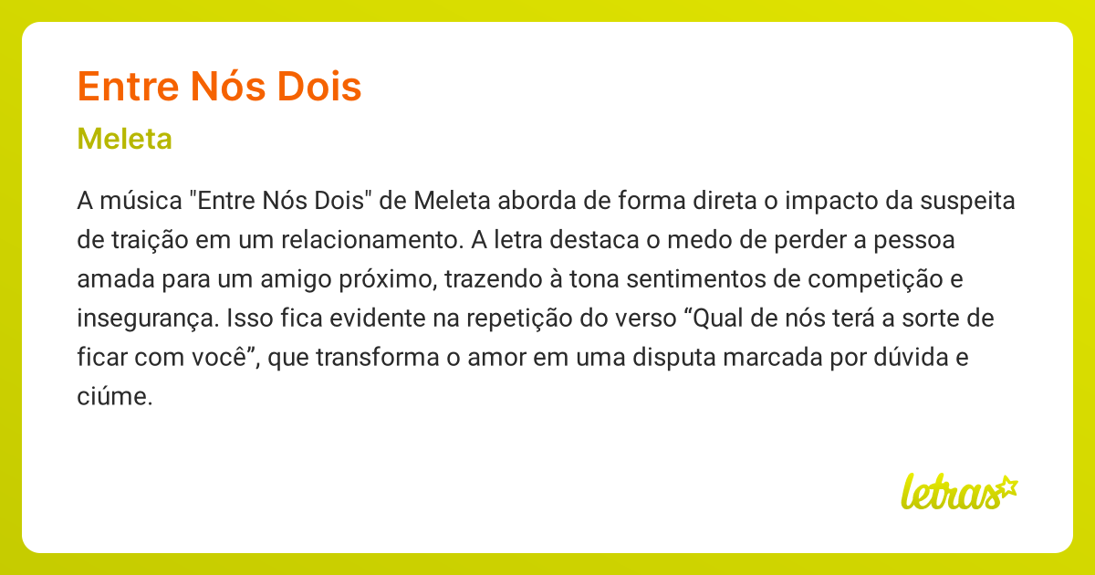 Significado da música ENTRE NÓS DOIS (Meleta) - LETRAS.MUS.BR