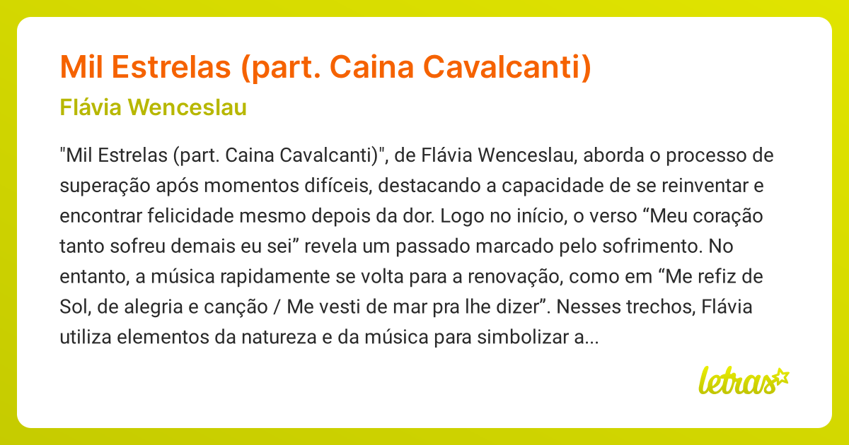 Significado da música Mil Estrelas (part. Caina Cavalcanti) (Flávia ...