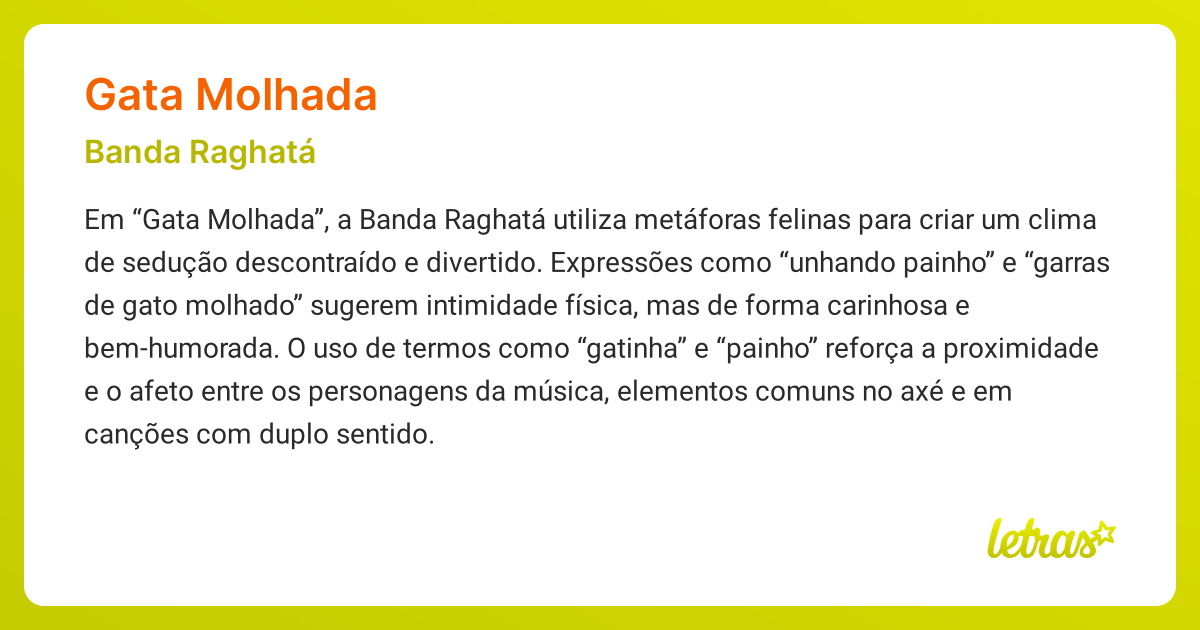 Significado da música GATA MOLHADA (Banda Raghatá) - LETRAS.MUS.BR