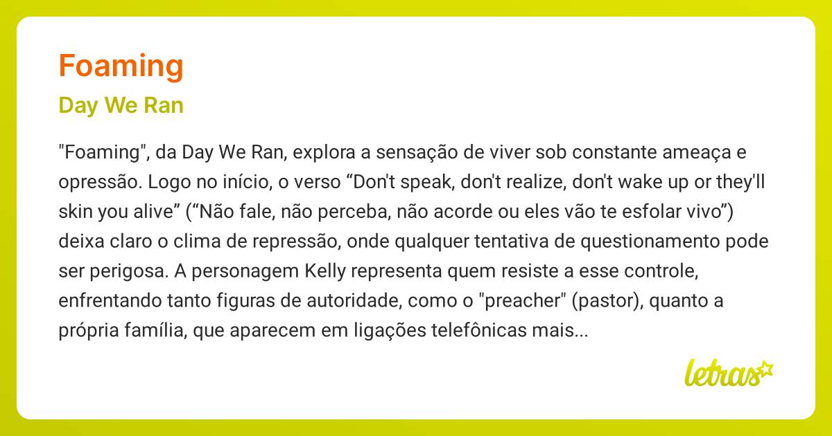 Significado da música FOAMING (Day We Ran) - LETRAS.MUS.BR