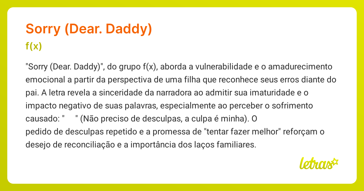 Significado da música SORRY (DEAR. DADDY) (f(x)) - LETRAS.MUS.BR