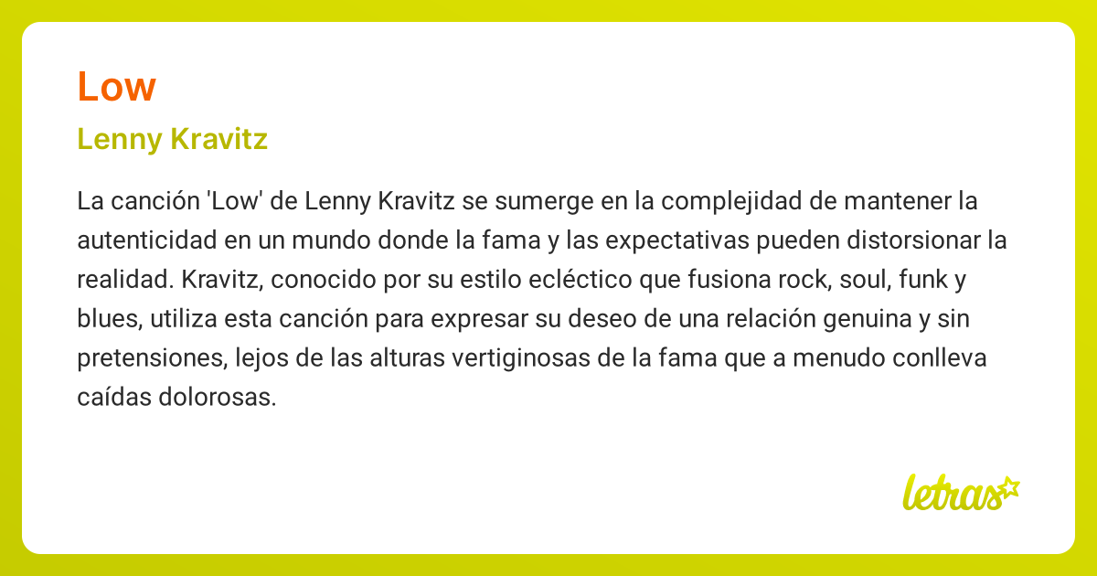 Significado de la canción LOW (Lenny Kravitz) - LETRAS.COM