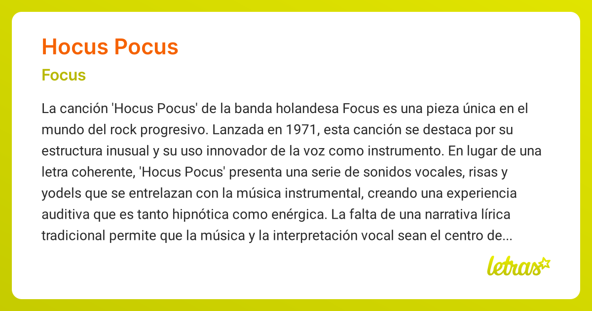 Significado de la canción HOCUS POCUS (Focus) - LETRAS.COM