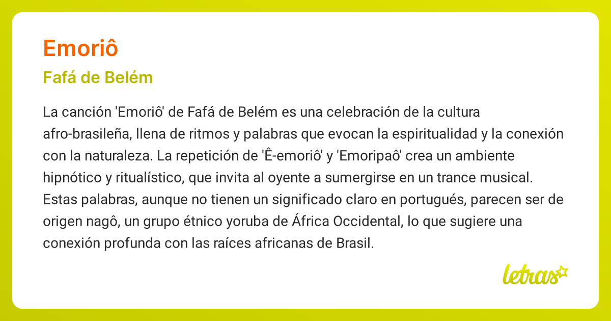 Significado de la canción EMORIÔ (Fafá de Belém) - LETRAS.COM
