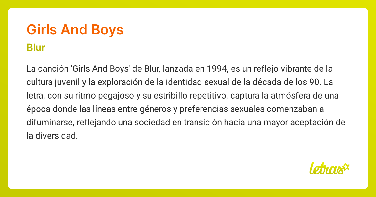 Significado de la canción GIRLS AND BOYS (Blur)