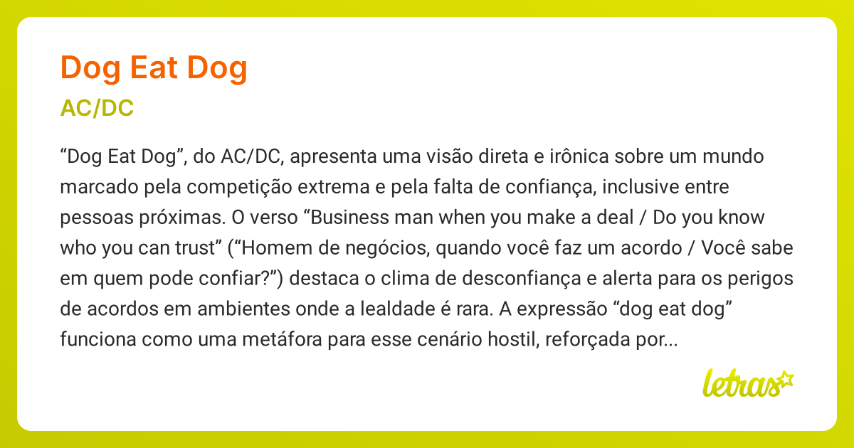 Significado da música DOG EAT DOG (AC/DC) - LETRAS.MUS.BR