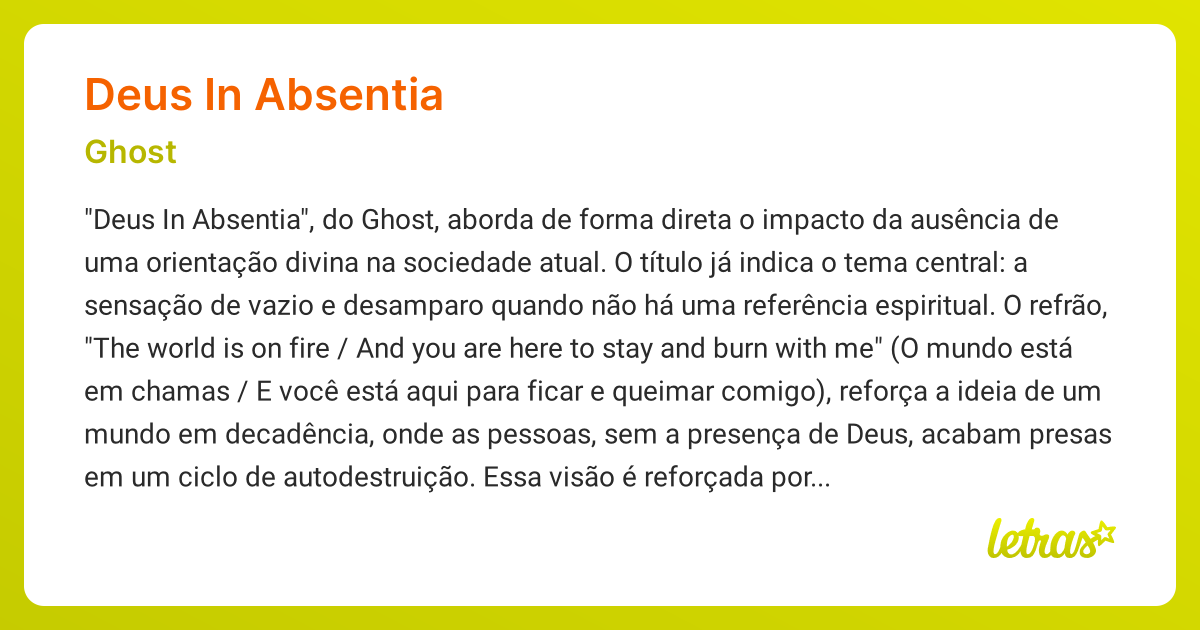 Significado da música DEUS IN ABSENTIA (Ghost) - LETRAS.MUS.BR