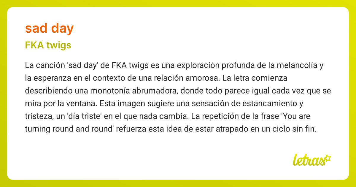 Significado de la canción SAD DAY (FKA twigs) - LETRAS.COM