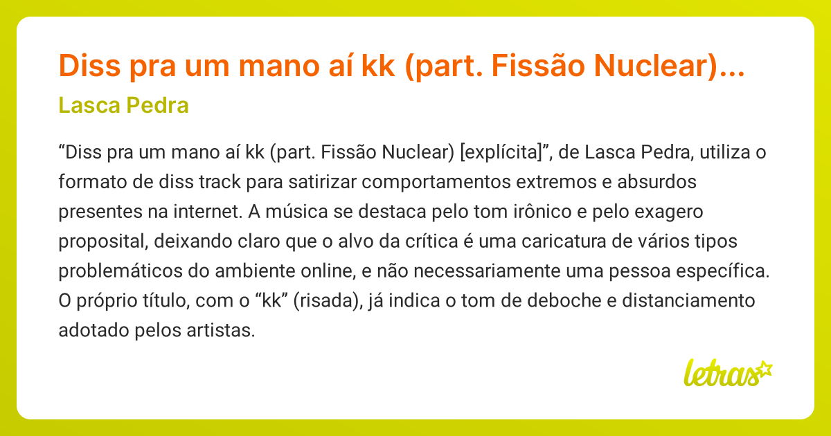 Significado da música Diss pra um mano aí kk (part. Fissão Nuclear ...