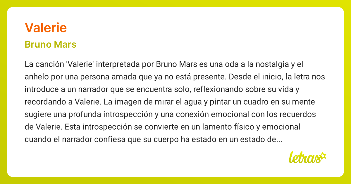 Significado de la canción VALERIE (Bruno Mars) - LETRAS.COM