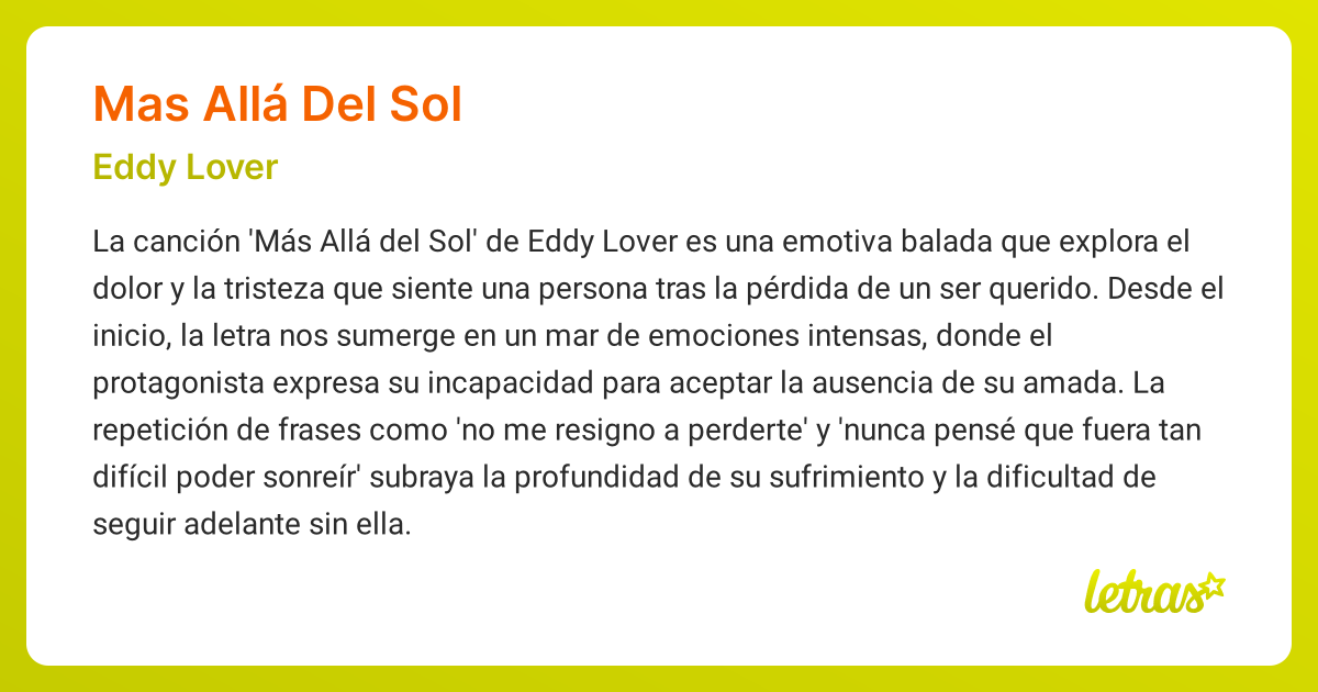 Significado de la canción MAS ALLÁ DEL SOL (Eddy Lover) - LETRAS.COM