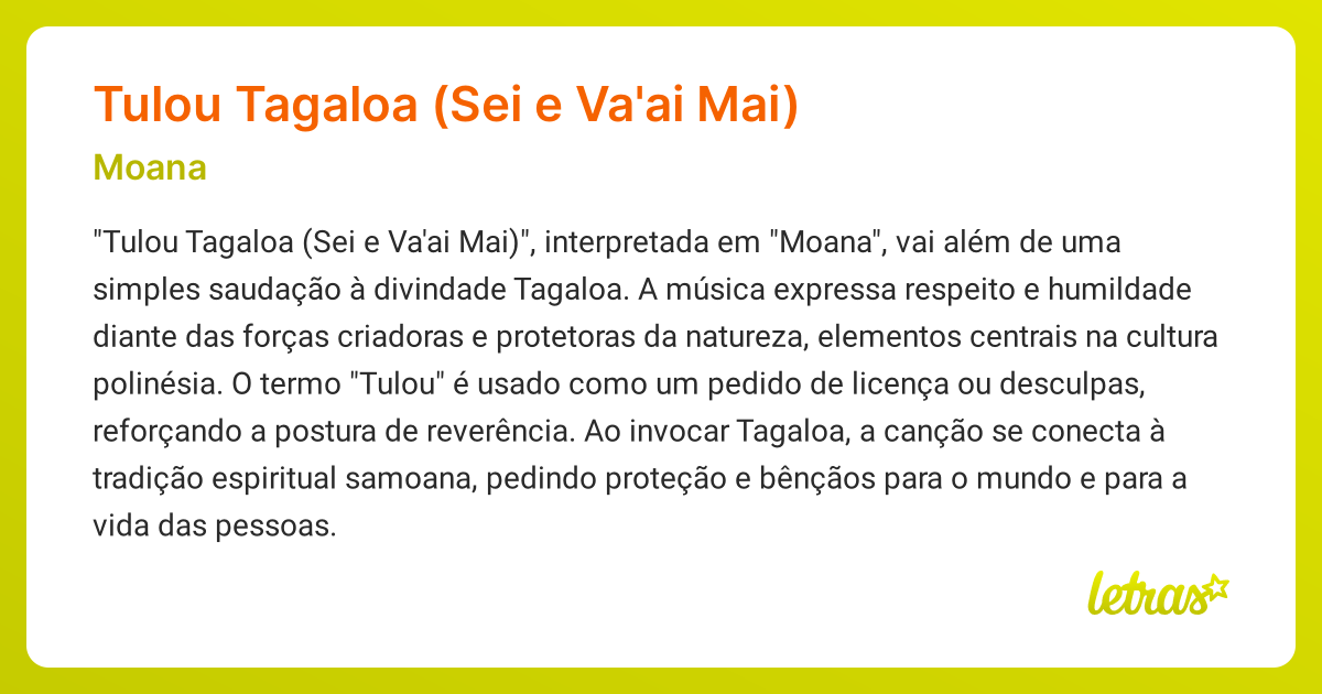 Significado da música Tulou Tagaloa (Sei e Va'ai Mai) (Moana) - LETRAS ...