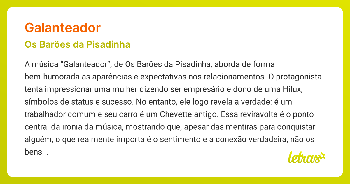 Significado da música GALANTEADOR (Os Barões da Pisadinha) - LETRAS.MUS.BR