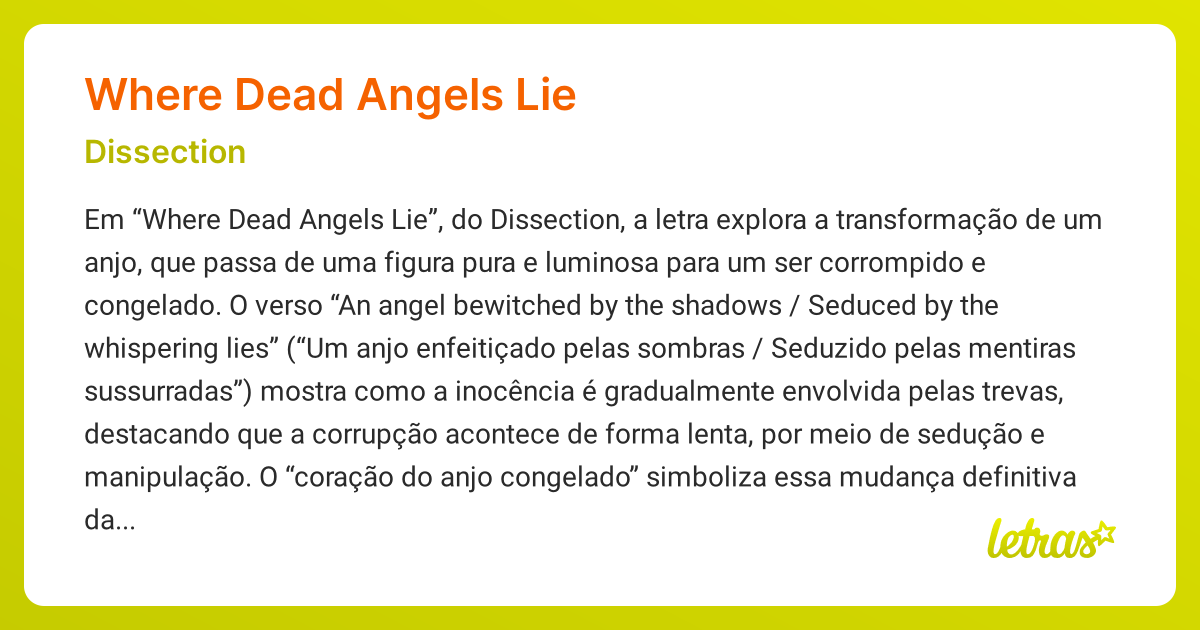 Significado da música WHERE DEAD ANGELS LIE (Dissection) - LETRAS.MUS.BR