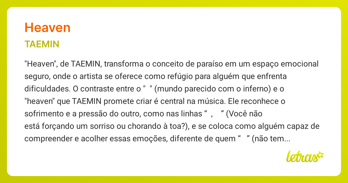 Significado da música HEAVEN (TAEMIN) - LETRAS.MUS.BR