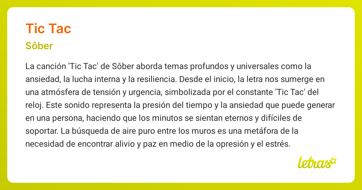 Significado de la cancion TIC TAC Sober LETRAS.COM