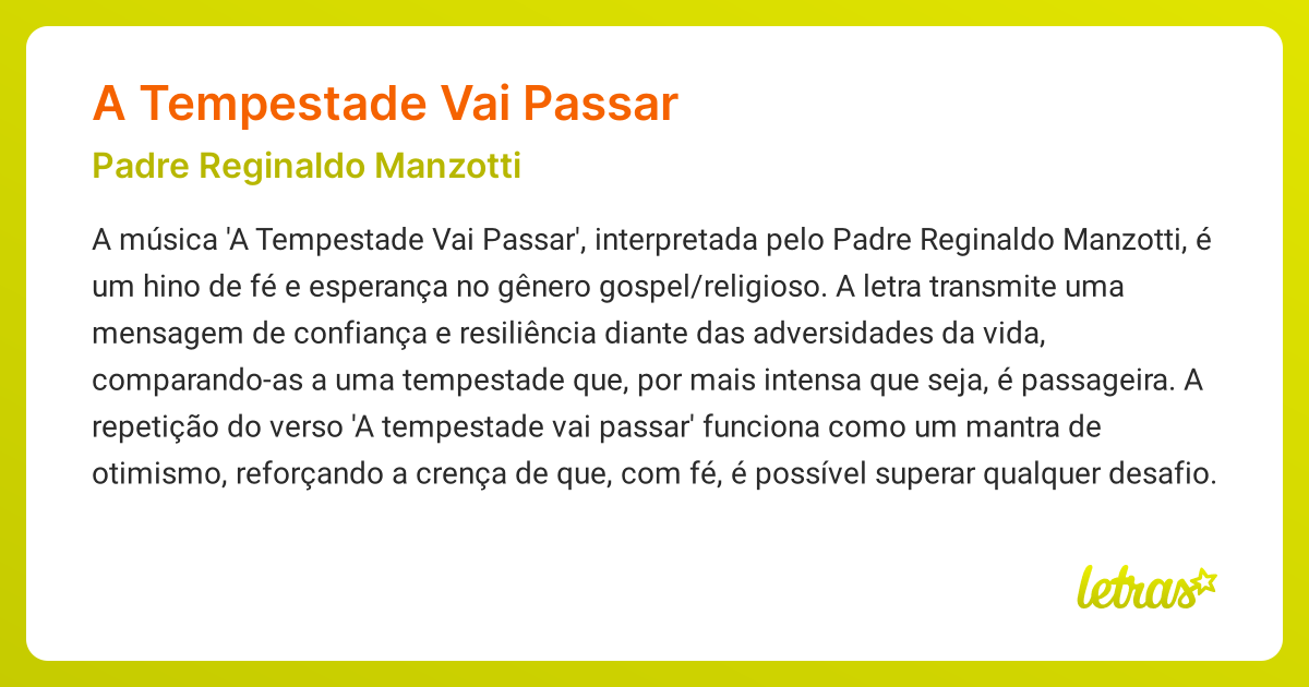 Significado da música A TEMPESTADE VAI PASSAR (Padre Reginaldo Manzotti ...