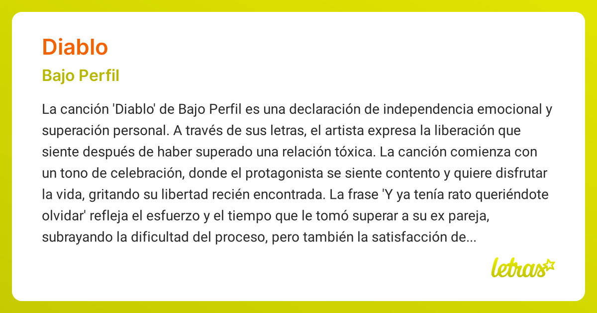 Significado de la canción DIABLO (Bajo Perfil) - LETRAS.COM