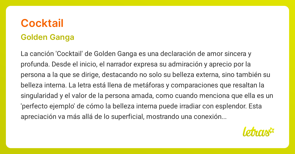 Significado de la canción COCKTAIL (Golden Ganga) - LETRAS.COM
