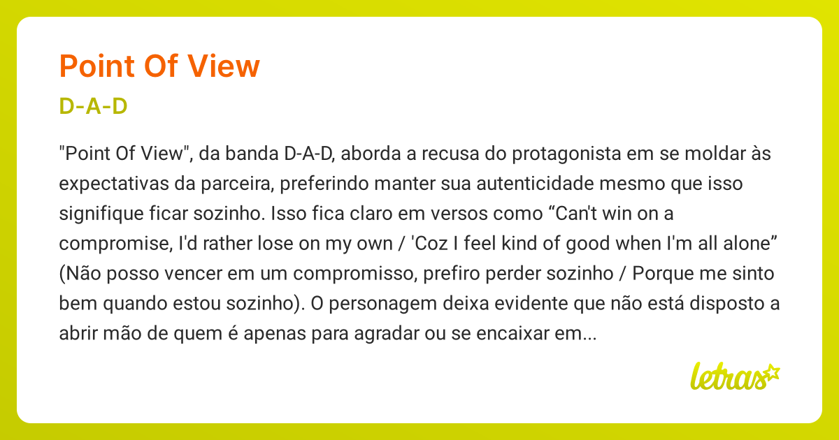 Significado da música POINT OF VIEW (D-A-D) - LETRAS.MUS.BR
