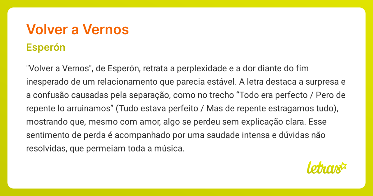 Significado da música VOLVER A VERNOS (Esperón) - LETRAS.MUS.BR
