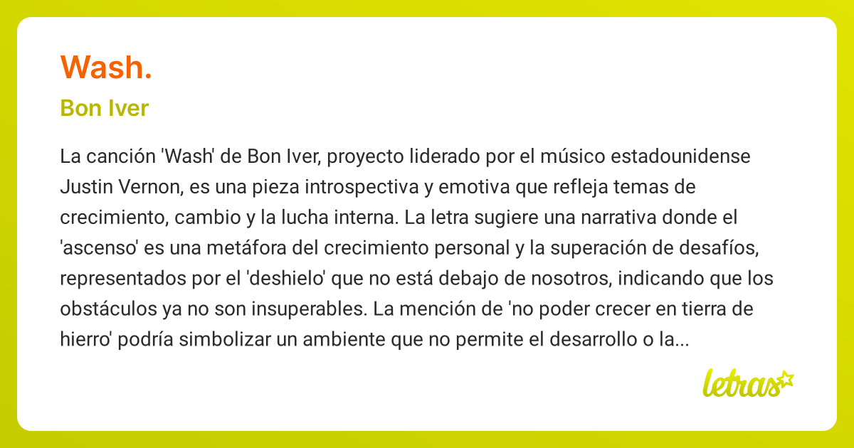Significado de la canción WASH (Bon Iver)