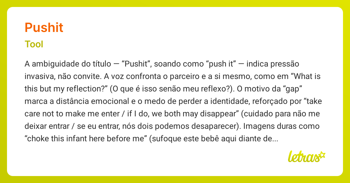 Significado da música PUSHIT (Tool) - LETRAS.MUS.BR