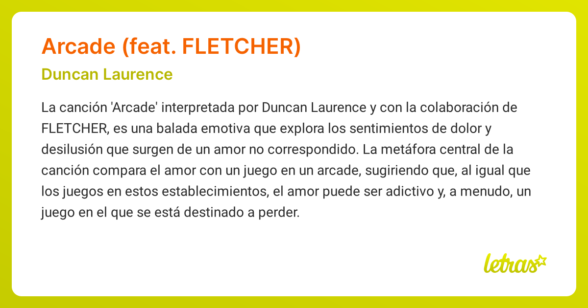 Significado de la canción ARCADE (FEAT. FLETCHER) (Duncan Laurence