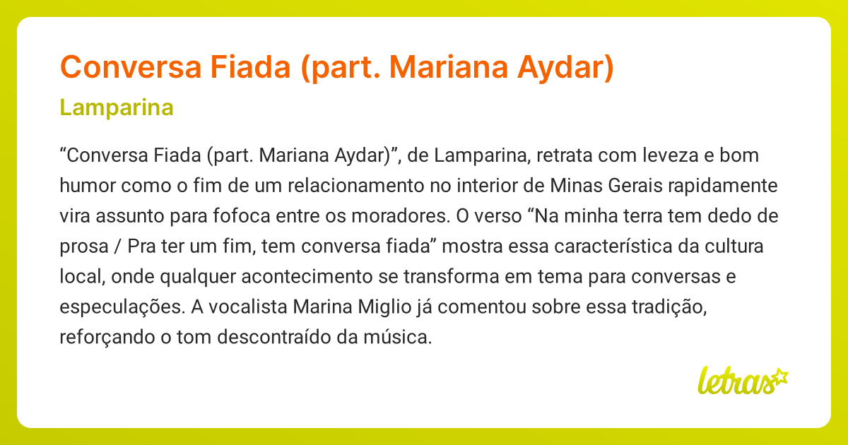 Significado da música Conversa Fiada (part. Mariana Aydar) (Lamparina ...