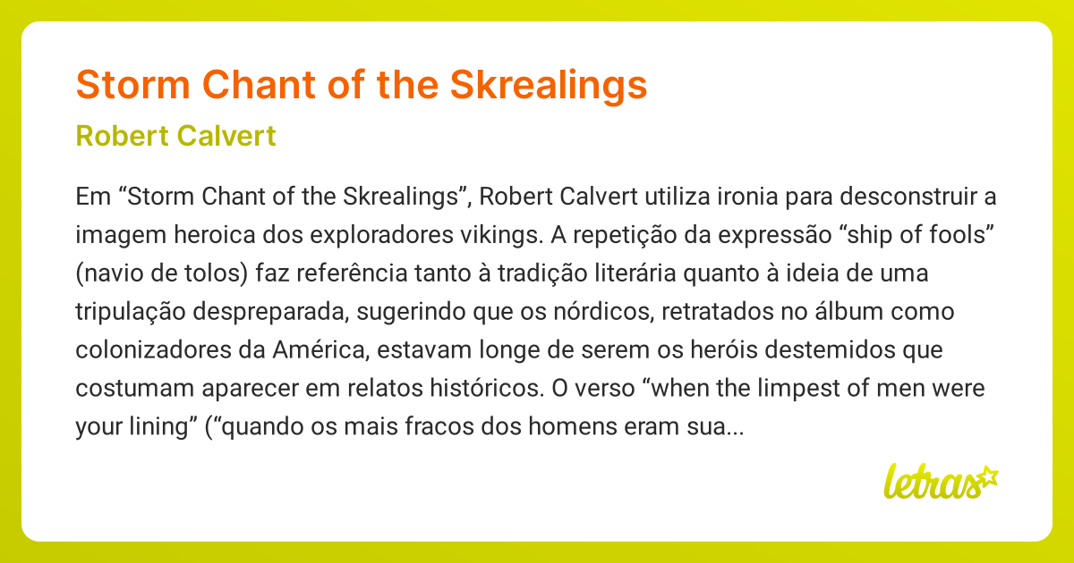 Significado da música STORM CHANT OF THE SKREALINGS (Robert Calvert ...