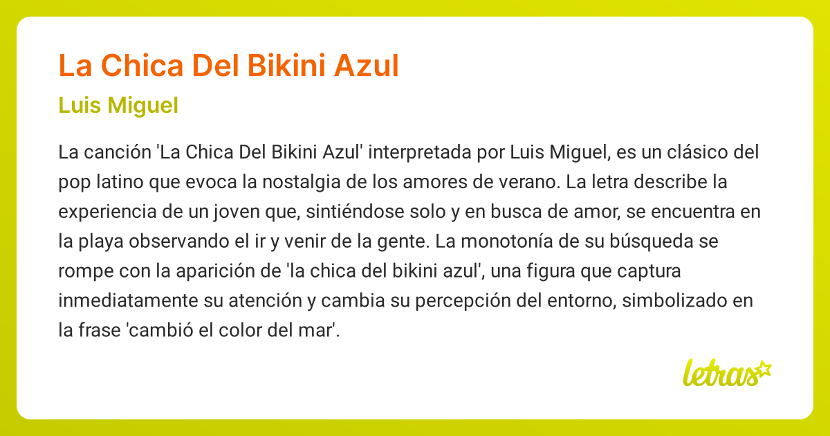 Significado de la canci n LA CHICA DEL BIKINI AZUL Luis Miguel