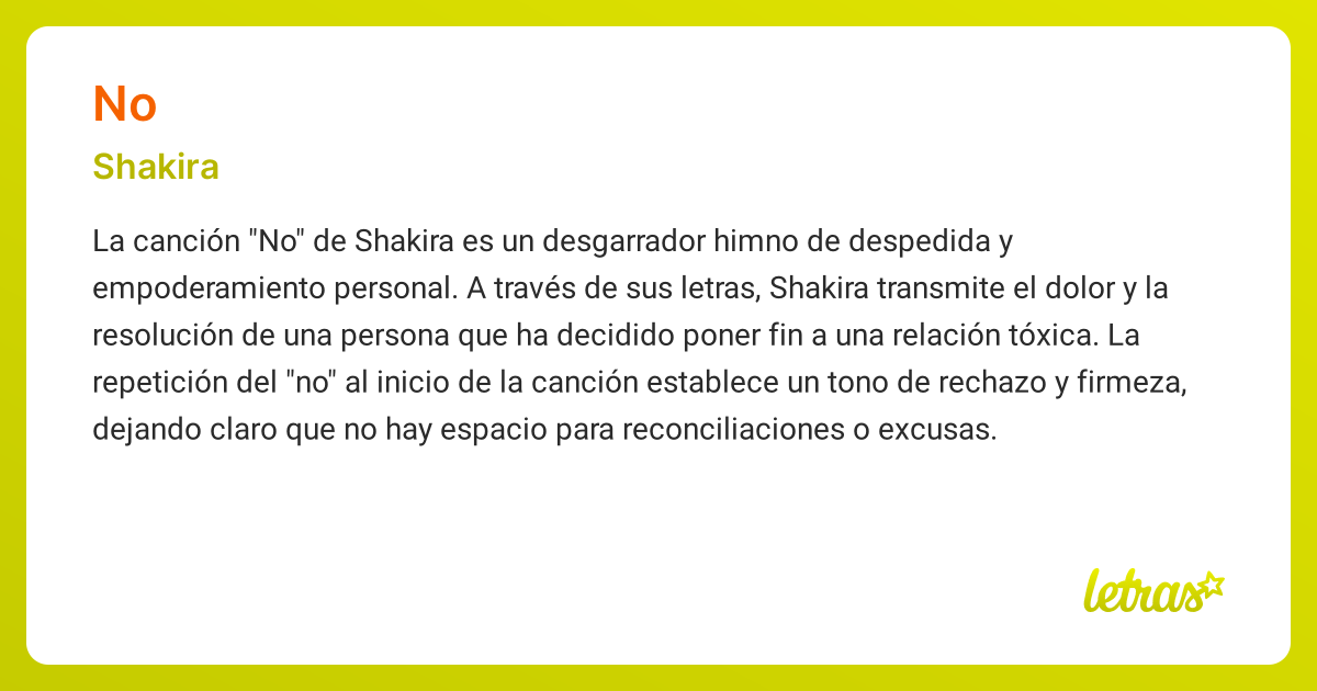 Significado de la canción NO (Shakira) - LETRAS.COM