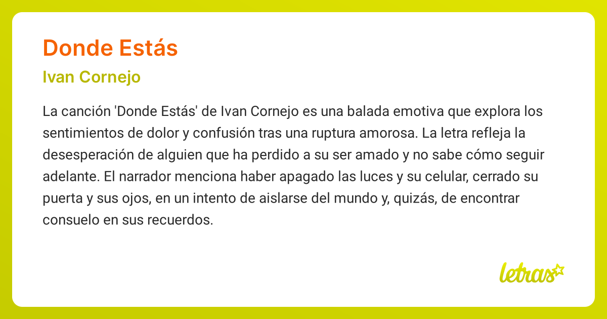 Significado de la canción DONDE ESTÁS (Ivan Cornejo) - LETRAS.COM