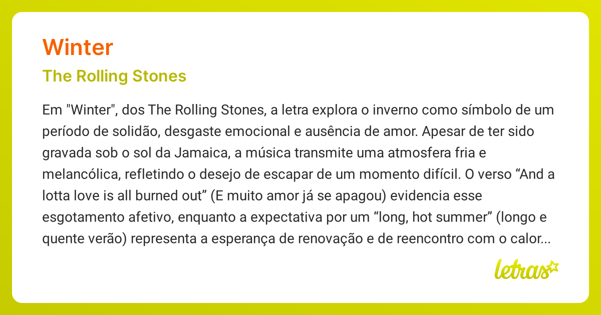Significado da música WINTER (The Rolling Stones) - LETRAS.MUS.BR