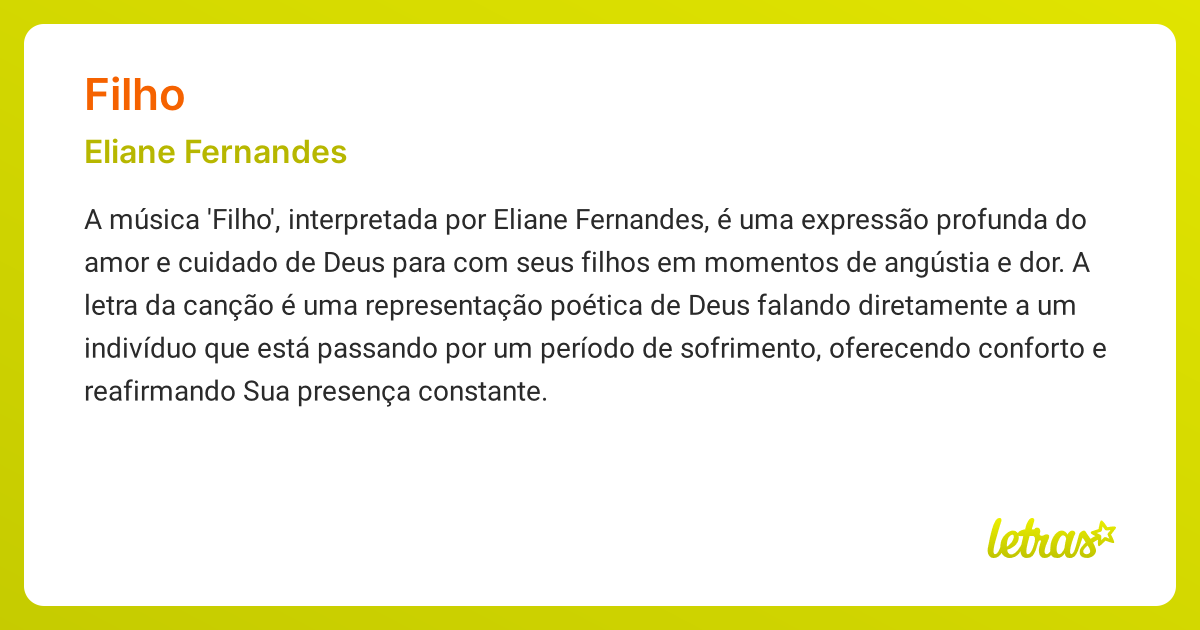 Significado da música FILHO (Eliane Fernandes) - LETRAS.MUS.BR
