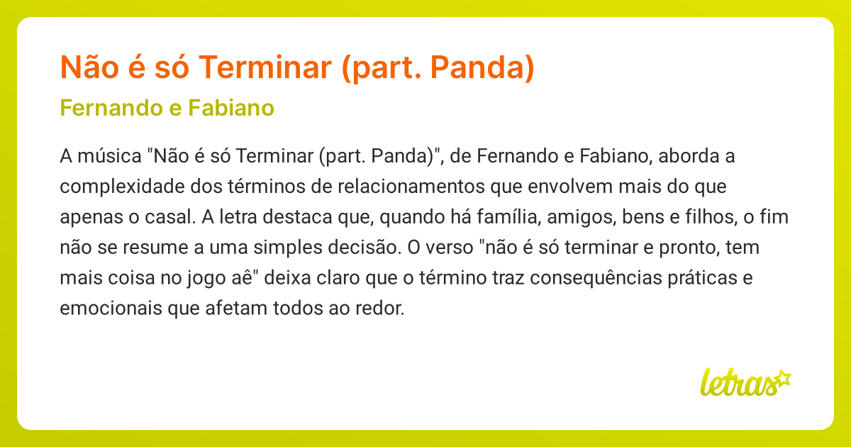Significado da música Não é só Terminar (part. Panda) (Fernando e ...
