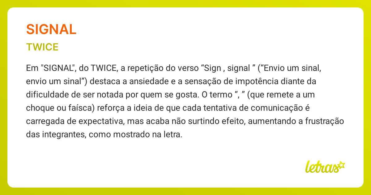 Significado da música SIGNAL (TWICE) - LETRAS.MUS.BR