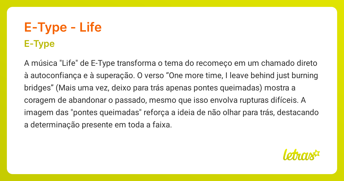 Significado da música E-TYPE - LIFE (E-Type) - LETRAS.MUS.BR