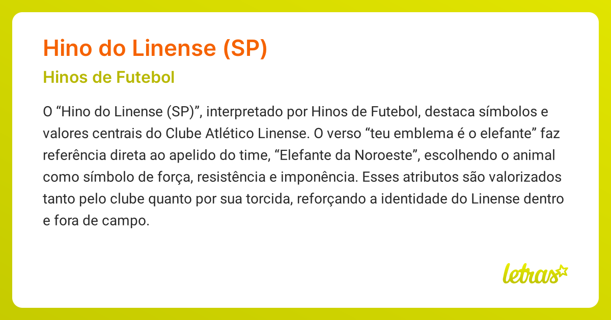 Significado da música HINO DO LINENSE (SP) (Hinos de Futebol) - LETRAS ...