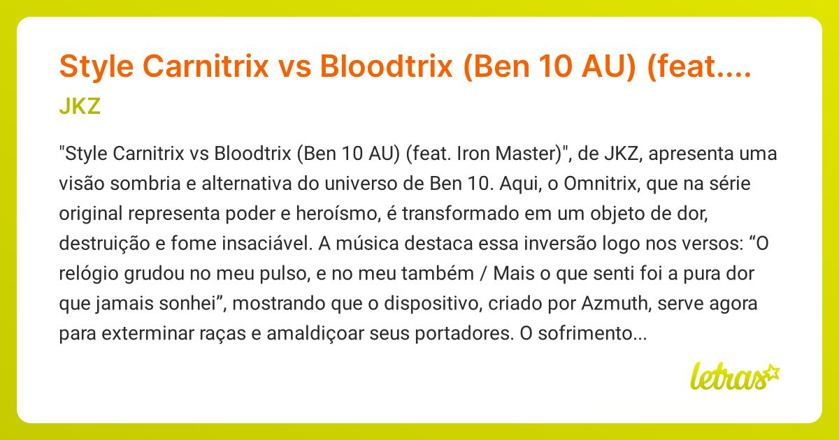 Significado da música Style Carnitrix vs Bloodtrix (Ben 10 AU) (feat ...