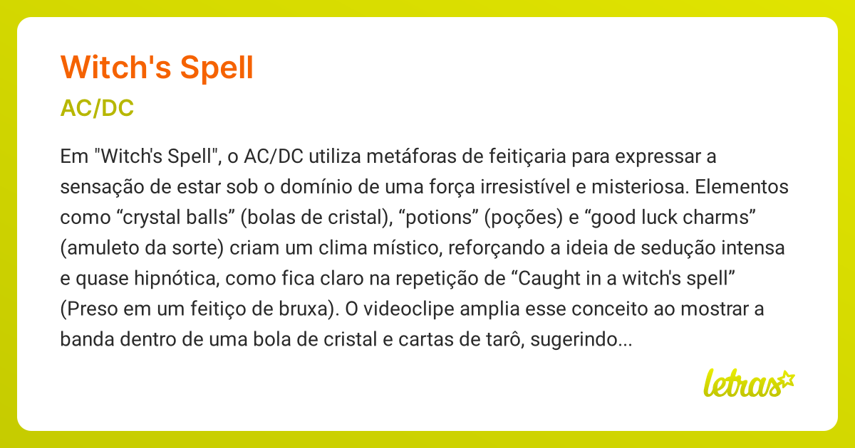 Significado da música WITCH'S SPELL (AC/DC) - LETRAS.MUS.BR