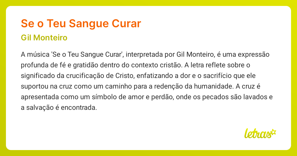 Significado da música SE O TEU SANGUE CURAR (Gil Monteiro) - LETRAS.MUS.BR