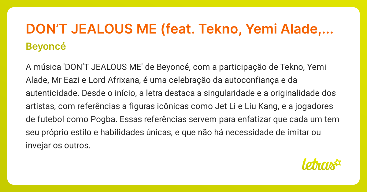 Significado Da Música Dont Jealous Me Feat Tekno Yemi Alade Mr