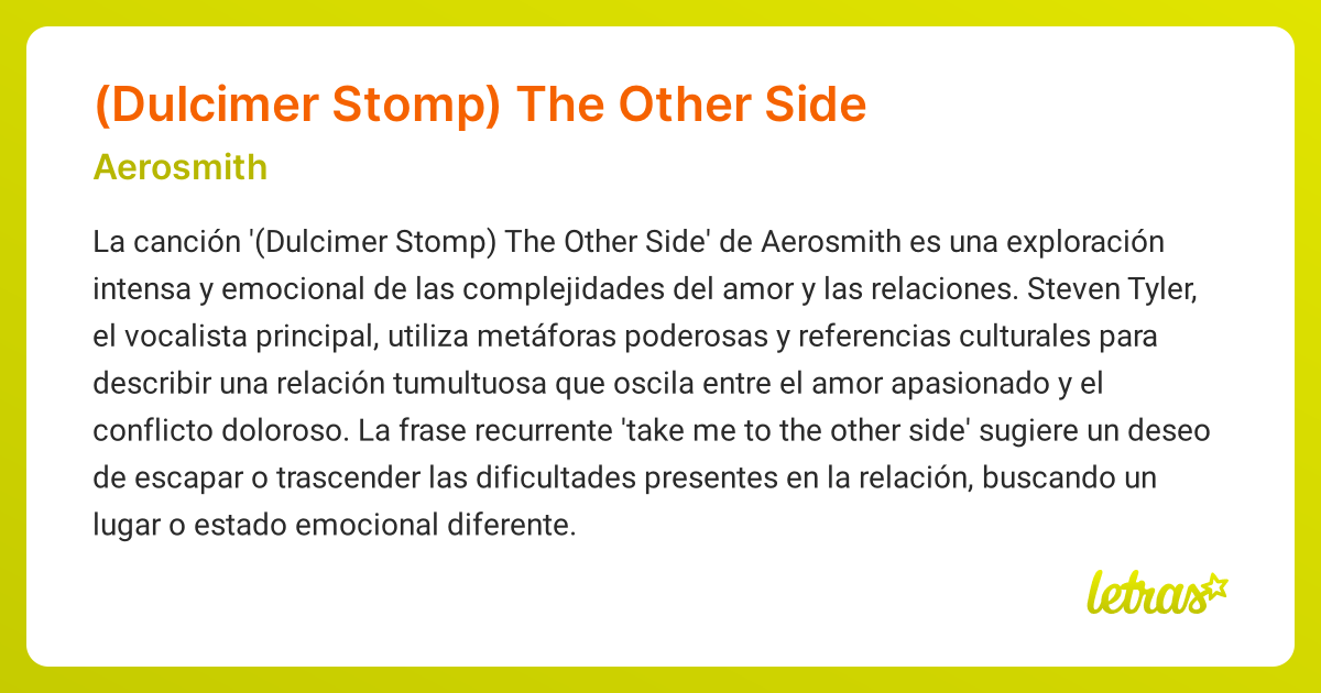 Significado de la canción (Dulcimer Stomp) The Other Side (Aerosmith)