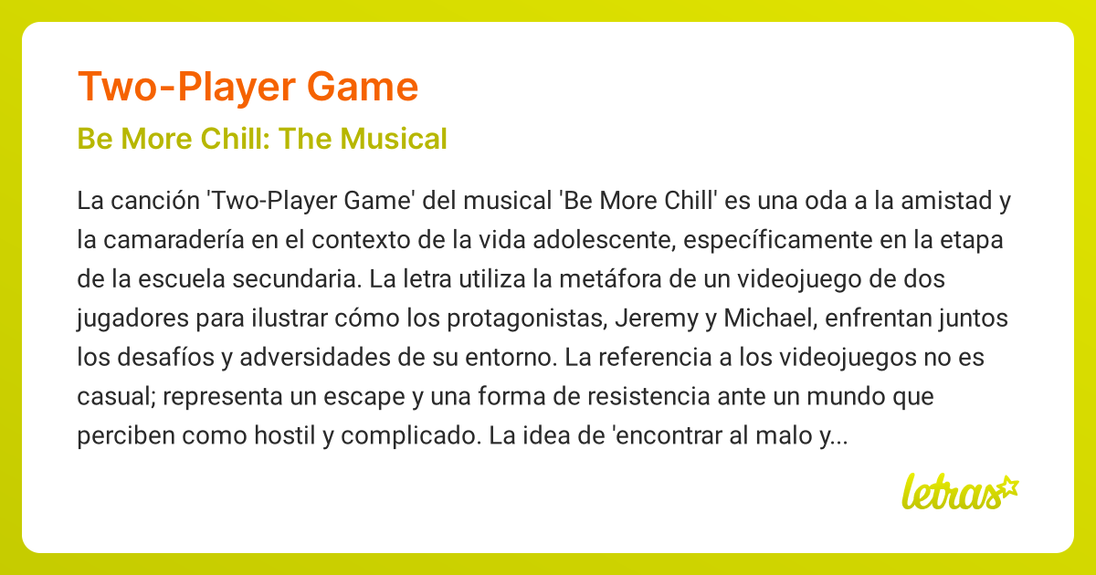 Significado de la canción TWO-PLAYER GAME (Be More Chill: The Musical ...