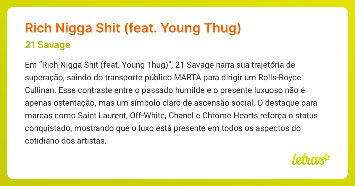 Significado da música Rich Nigga Shit (feat. Young Thug) (21