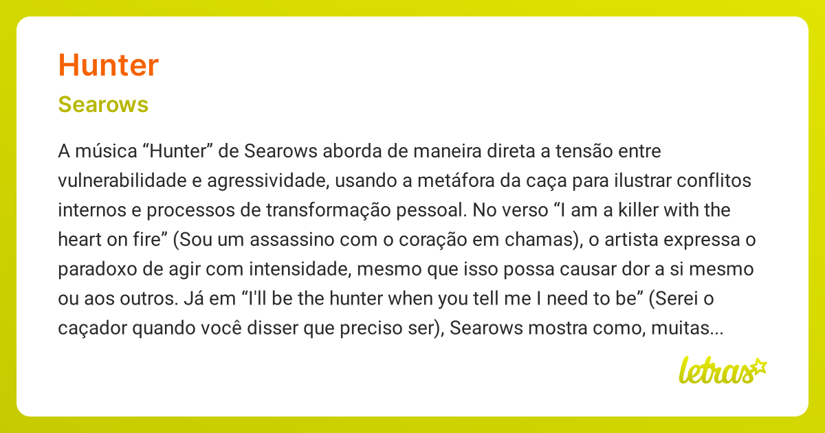 Significado da música HUNTER (Searows) - LETRAS.MUS.BR