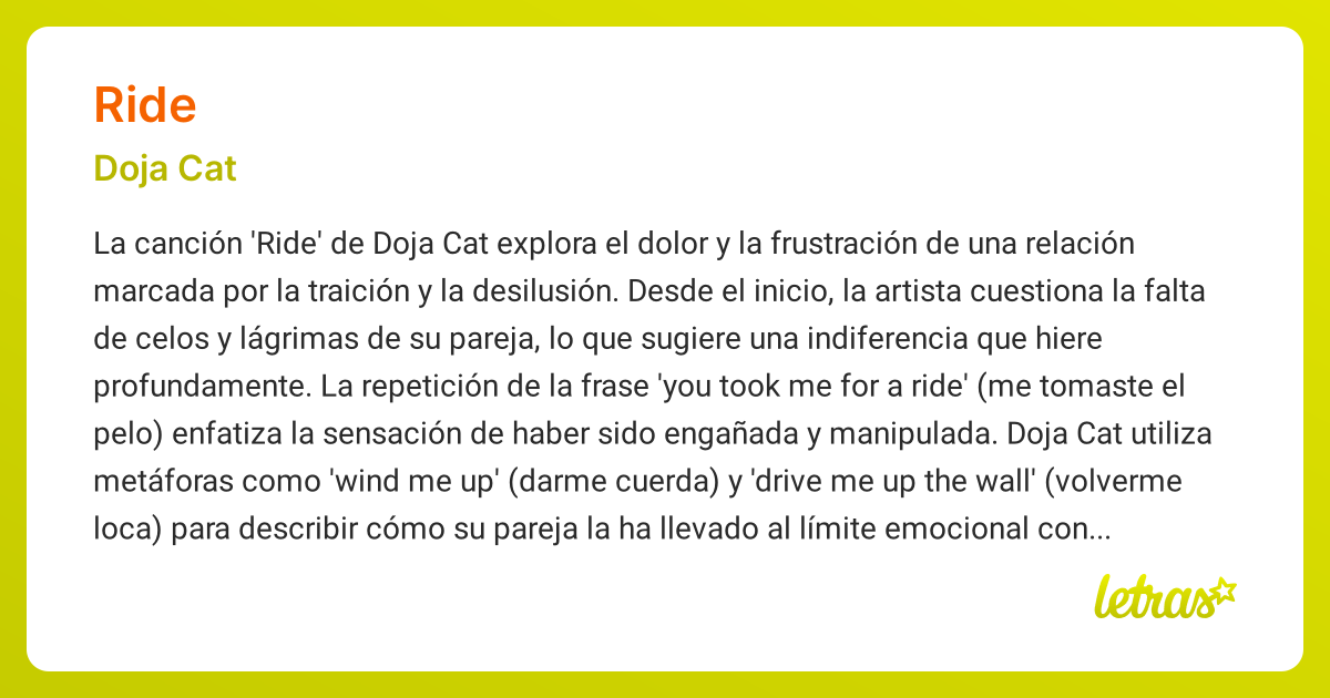 Significado de la canción RIDE (Doja Cat)