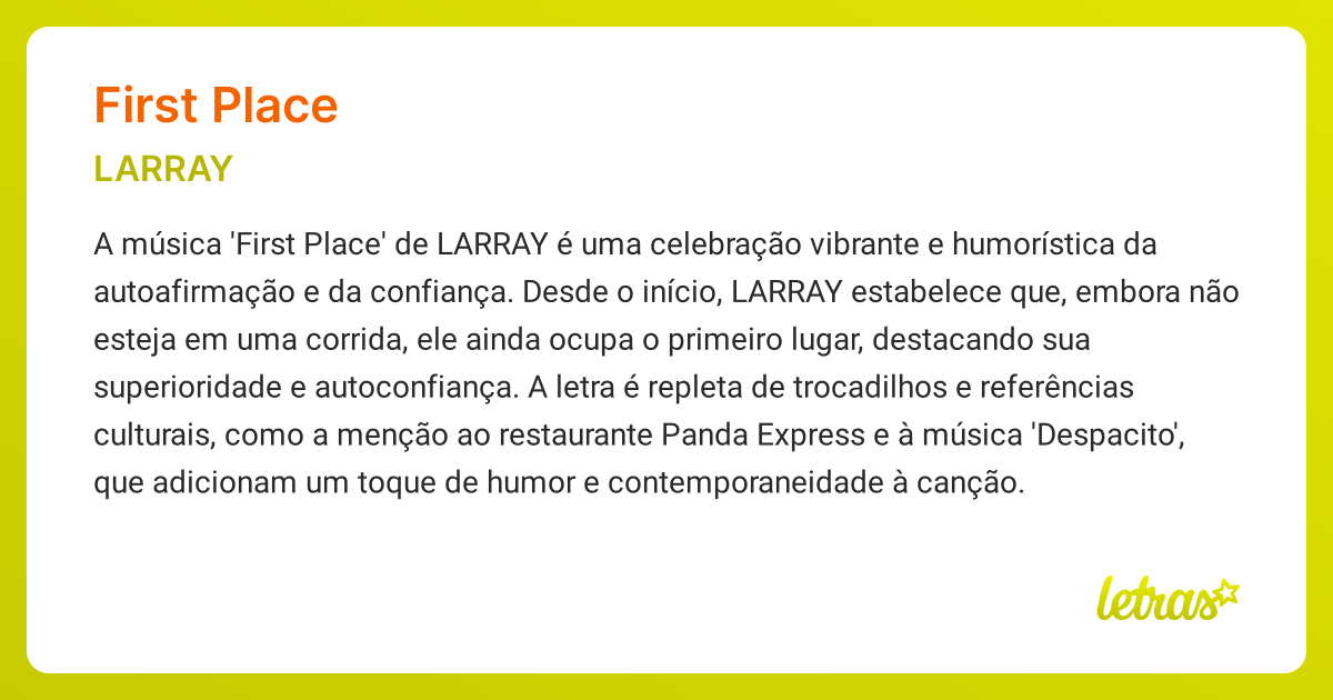 Significado da música FIRST PLACE (LARRAY) - LETRAS.MUS.BR