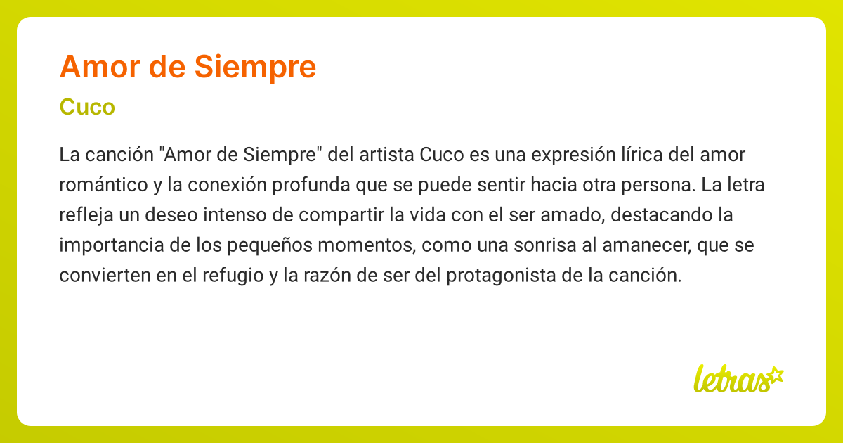 Significado de la canción AMOR DE SIEMPRE (Cuco) - LETRAS.COM